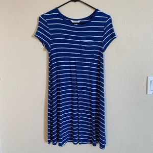 Blue and white striped casual dress